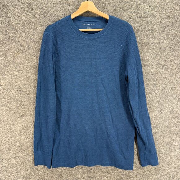 American Eagle Sweater Pullover Men MT Tall Blue Knit Crew Neck Long Sleeve - Picture 1 of 7